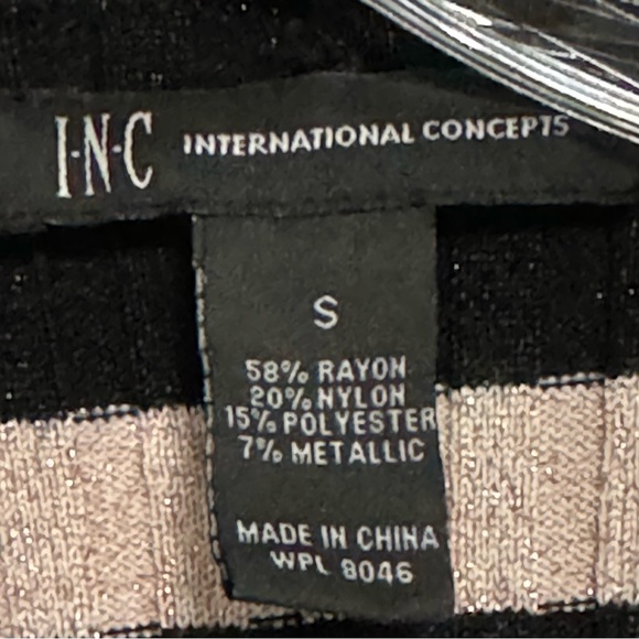 INC INTERNATIONAL CONCEPTS Ribbed Metallic Black Pink Stripe Sweater Size Small - Picture 5 of 6